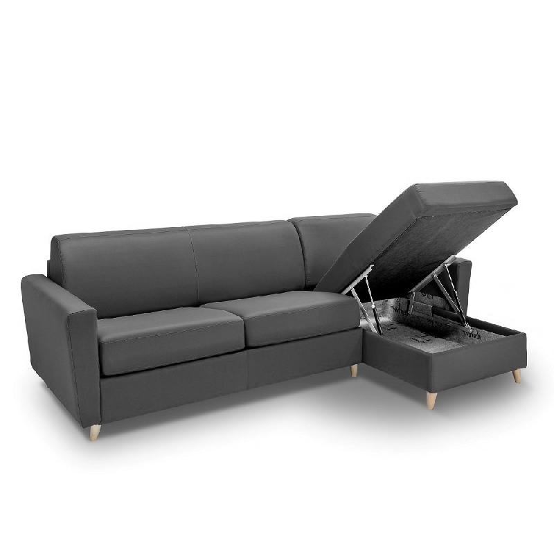 Canapé d'angle Virgola convertible express 140 cm - sommier à lattes - matelas 16 cm - tissu gris - design scandinave_0