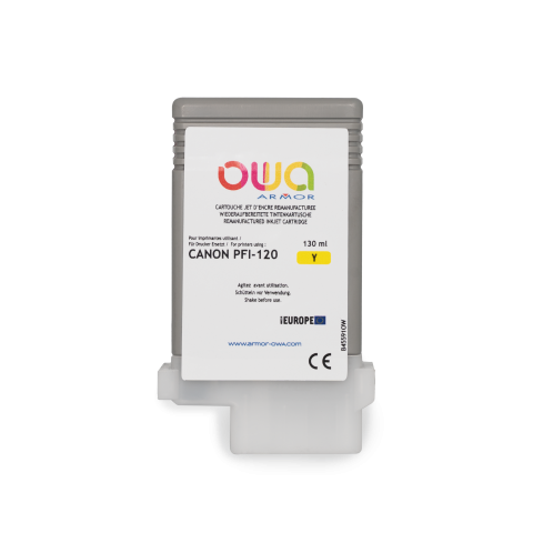 CARTOUCHE D'ENCRE TRACEUR REMANUFACTURÉE OWA - STANDARD - JAUNE - POUR CANON PFI-120 Y