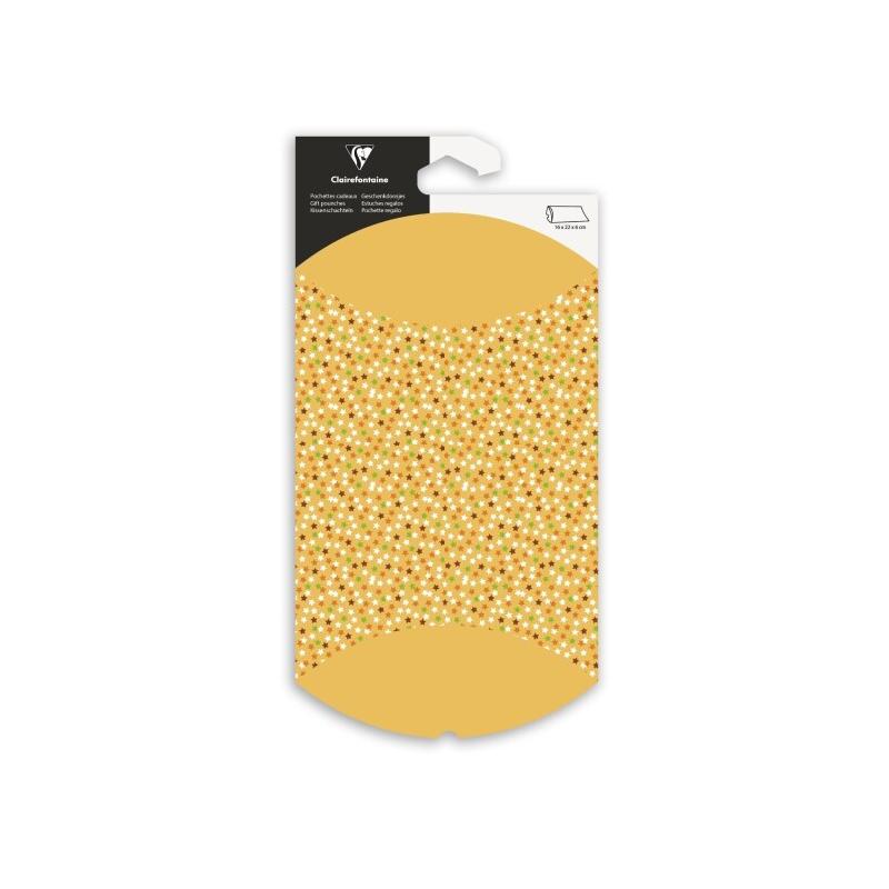 Clairefontaine Lot de 6 Pochette cadeau, 16x6x22 cm, décor Etoiles sur fond jaune - 3329686180033_0
