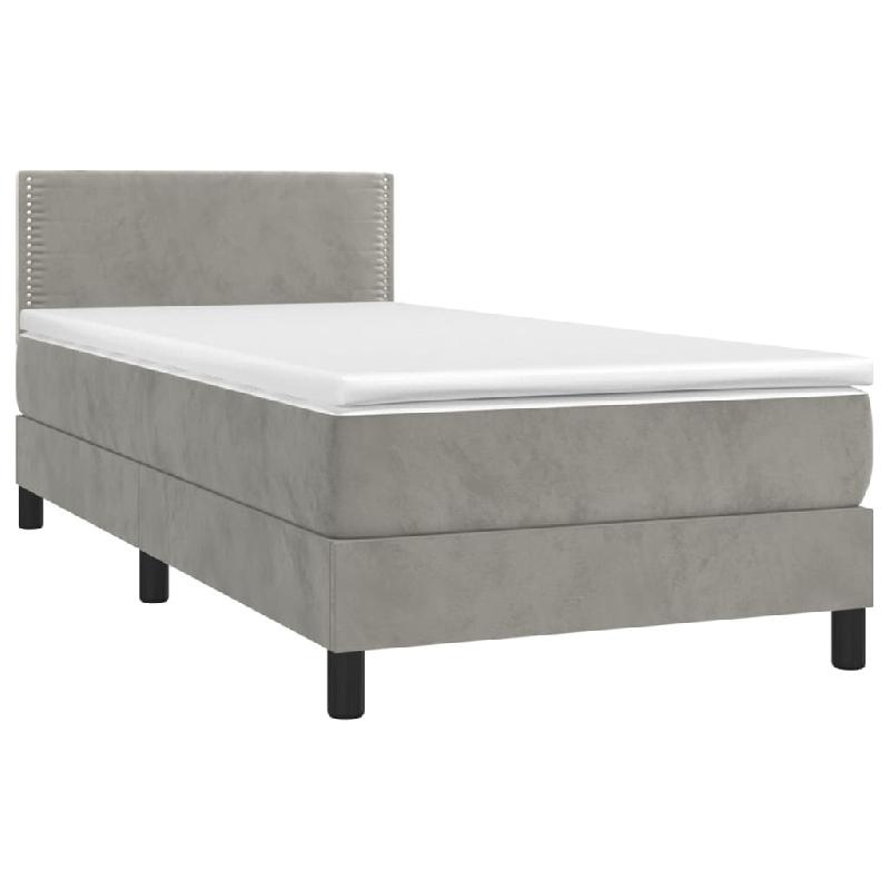 Décoshop26 - Cadre de lit LED avec sommier tête de lit matelas 90x190cm tissu velours gris clair TDL0208484 - gris 3001542747764_0