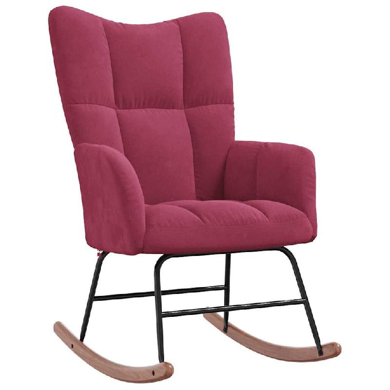 Décoshop26 - Fauteuil à bascule d'allaitement rembourré relax pour salon en velours rouge bordeaux DEC029081 - rouge 3000257203824_0