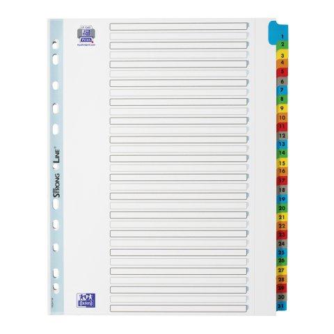 LOT DE 2 - INTERCALAIRE A4+ CARTE BRISTOL BLANCHE OXFORD 31 ONGLETS NUMÉRIQUES MULTICOLORES - 1 JEU