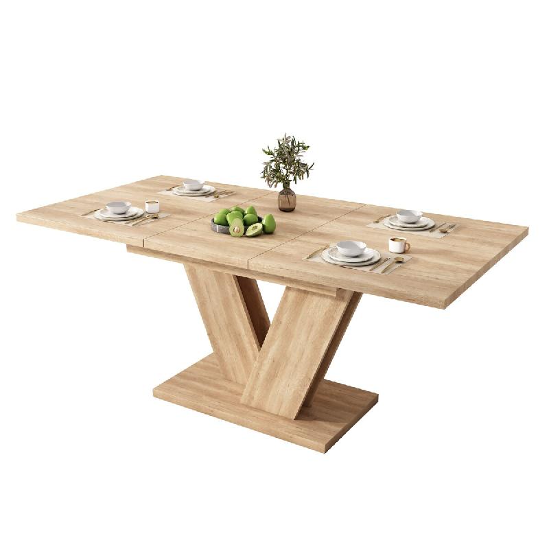 Merax Table à manger extensible 140-180x80 cm, pour 4-6 personnes, plateau rectangulaire extensible, pieds en V, table de salle à manger aspect chê_0