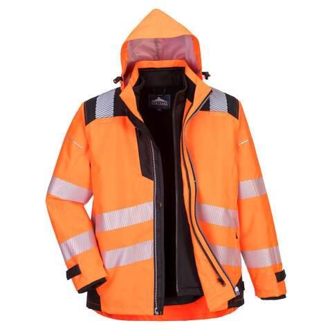 PORTWEST PW365 PARKA PW3 3-EN-1 HAUTE VISIBILITÉ ORANGE/NOIR - TAILLE S
