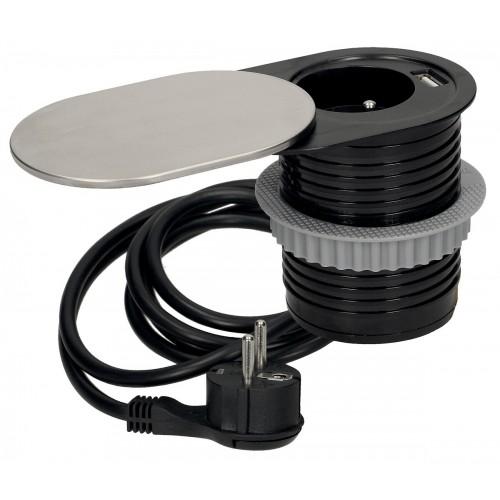 PRISE À ENCASTRER SLIDY - Ø 60 MM - 1 PRISE PC 220/240 V + 1 PRISE USB-A SYNERCIA