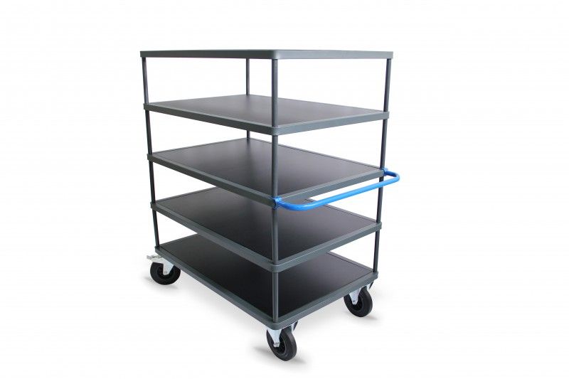 Servante modulable 5 plateaux hauts en bois - 1000 x 700 mm - Charge 300 kg - Roues pivotantes avec frein_0