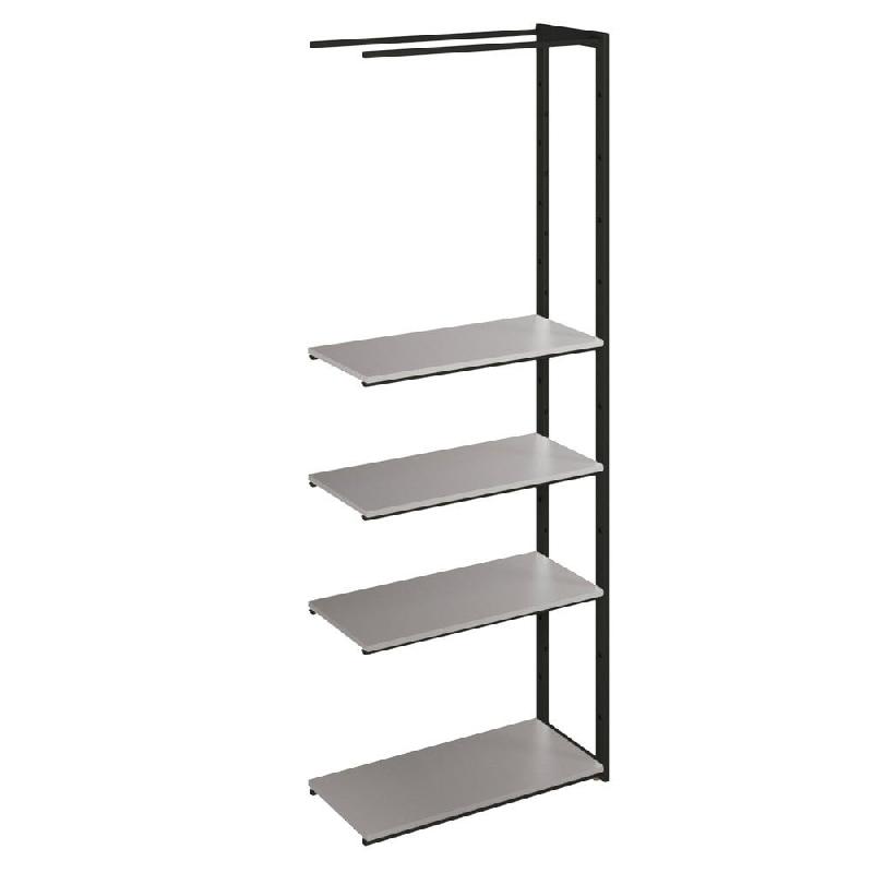 Suite structure Cage noir 88x40x240cm 4 tablettes gris alu_0