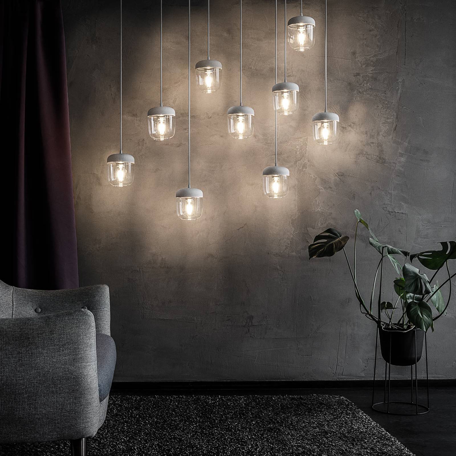 UMAGE ACORN SUSPENSION BLANCHE/ACIER À 1 LAMPE