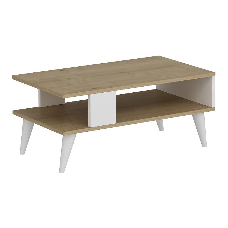 Table basse avec espace de rangement - 40 x 90 x 45 cm - effet chêne / blanc - 03_0008463_0