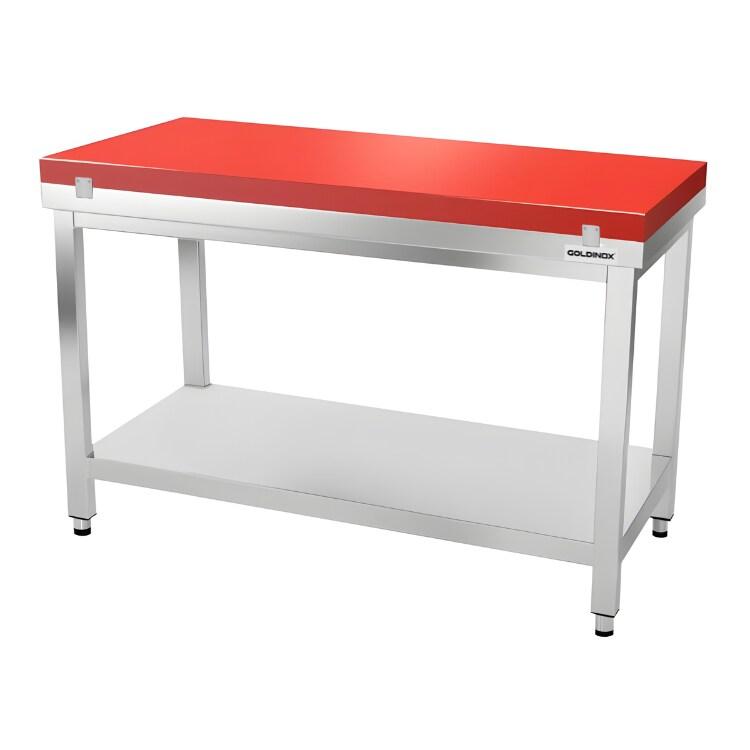 Table de travail en inox 1400x600 mm avec plaque de découpe rouge PREMIUM - GOLDINOX - gris inox 3701770842155_0