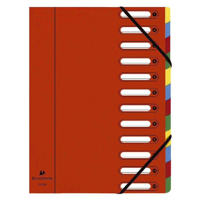 TRIEUR EXACOMPTA HARMONIKA NATURE FUTURE AVEC DOS EXTENSIBLE A SOUFFLET ET FENETRES PREDECOUPEES 600 FEUILLES A4 12 COMPARTIMENTS 24 X 32 CM - CARTON ROUGE  - LOT DE 2