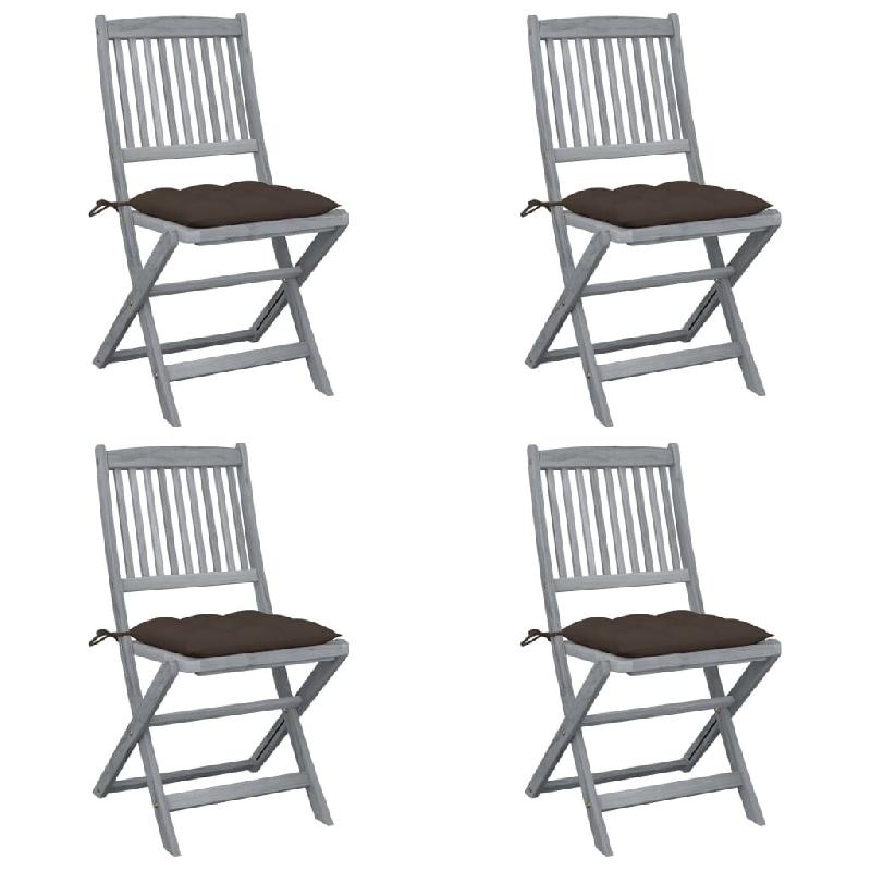 VidaXL Chaises Pliables D Extérieur Lot De 4 Et Coussins Bois D Acacia - gris 3064586_0