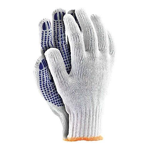 REIS RDZN600N10 - Lot de 12 gants de protection blanc/bleu taille 10 - Polyester et coton avec repères en PVC_0