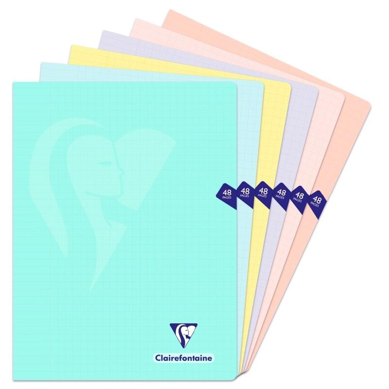 Clairefontaine Lot de 10 Cahier Mimesys 24x32, 48p./24 feuilles 90 g/m² piquées, coloris pastels assortis (6), Séyès - 3329683083115_0