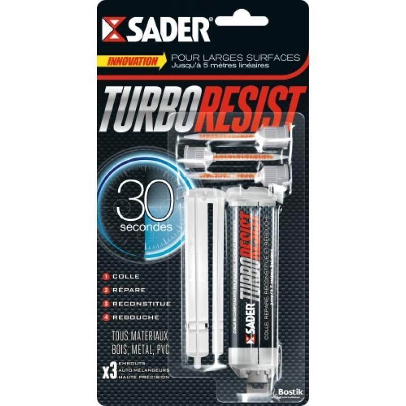 Colle bi-composant multi-matériaux SADER turbo resist® 10 g et 3 embouts auto-mélangeurs_0