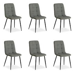 Décoshop26 - Lot de 6 chaises de salle à manger cuisine confortable et moderne en tissu gris pieds en métal noir CDS06301 - gris 3000430769604_0