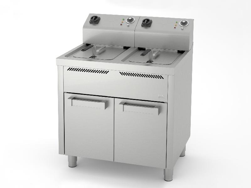 Friteuse professionnelle électrique triphasé 6+6 kw sur placard avec porte 10+10 l profondeur 600 - FD10L10LTRIF600E_0