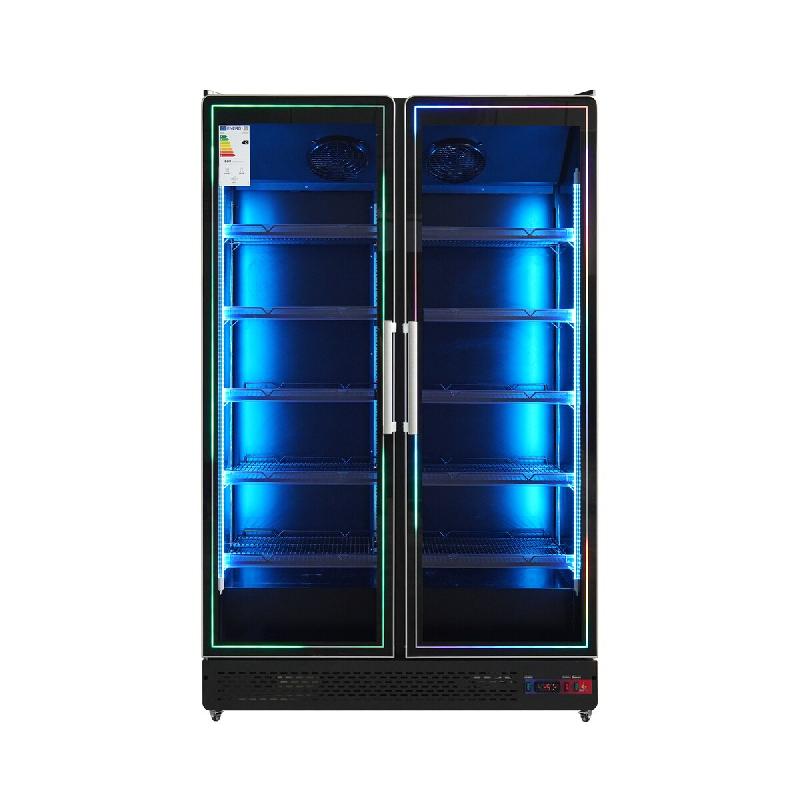 Gasfrit – Vitrine réfrigérée pour boissons, 2 portes,  1253 × 710 × 2050 mm, 1300 litres, éclairage LED multicolore - noir aluminium gf074_0