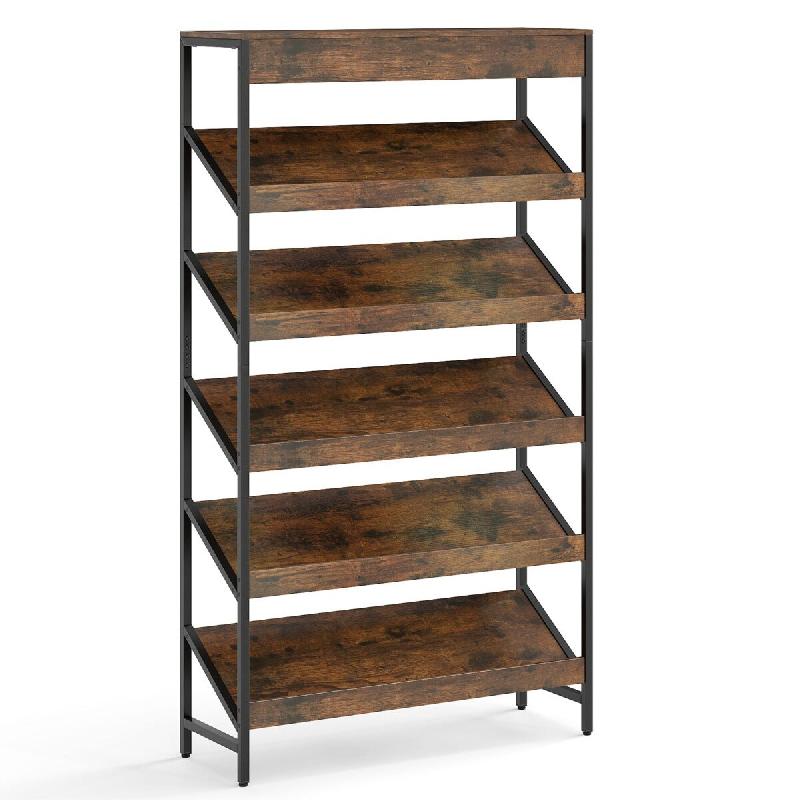 Helloshop26 - étagère à 6 niveaux 90 x 30 x 161 cm grand espace de rangement design industriel en bois brun rustique métal noir 20_0017268 - 30002_0