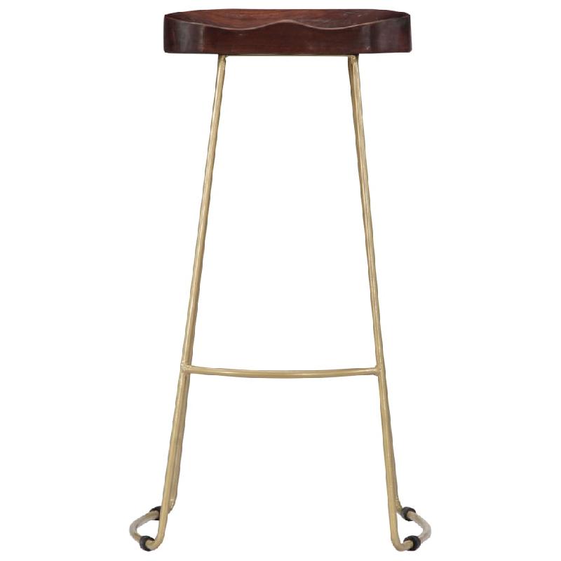 Lot de 2 tabourets de bar design Gavin - bois de manguier massif, style rétro et industriel_0