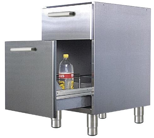 Meuble bas - 1 tiroir + 1 casier à bouteilles - sur roulettes chape zinguée - meuble de rangement inox neutre_0