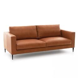 Oviala Business Canapé en cuir 3 places camel - marron cuir 107043_0