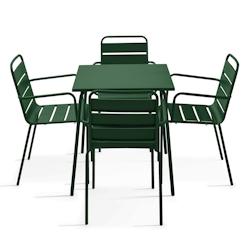 Oviala Business Ensemble table de jardin carrée et 4 fauteuils acier Vert forêt - vert acier 114654_0