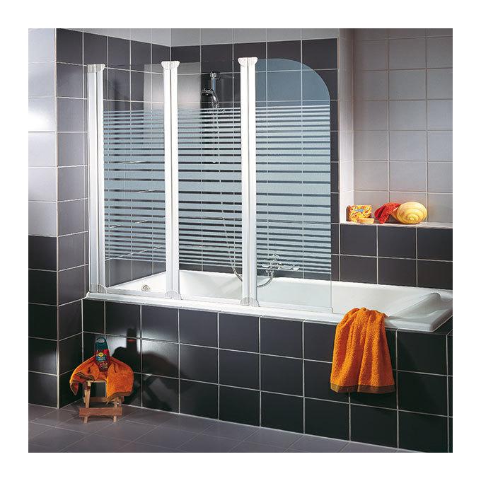 SCHULTE - PARE-BAIGNOIRE RABATTABLE 125 X 140 CM, PAROI DE BAIGNOIRE 3 VOLETS KOMFORT, ÉCRAN DE BAIGNOIRE PIVOTANT PROFILÉ BLANC, DÉCOR RAYURES