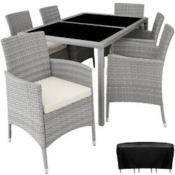 Tectake Salon de jardin 6 places avec housse de protection - gris clair/crème -404323 - gris multi-matériau 404323_0