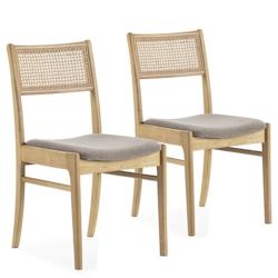 VS Venta-stock Pack de 2 chaises Vilma Couleur Chêne, Bois Massif et Rotin Naturel - marron Bois massif I23098_0