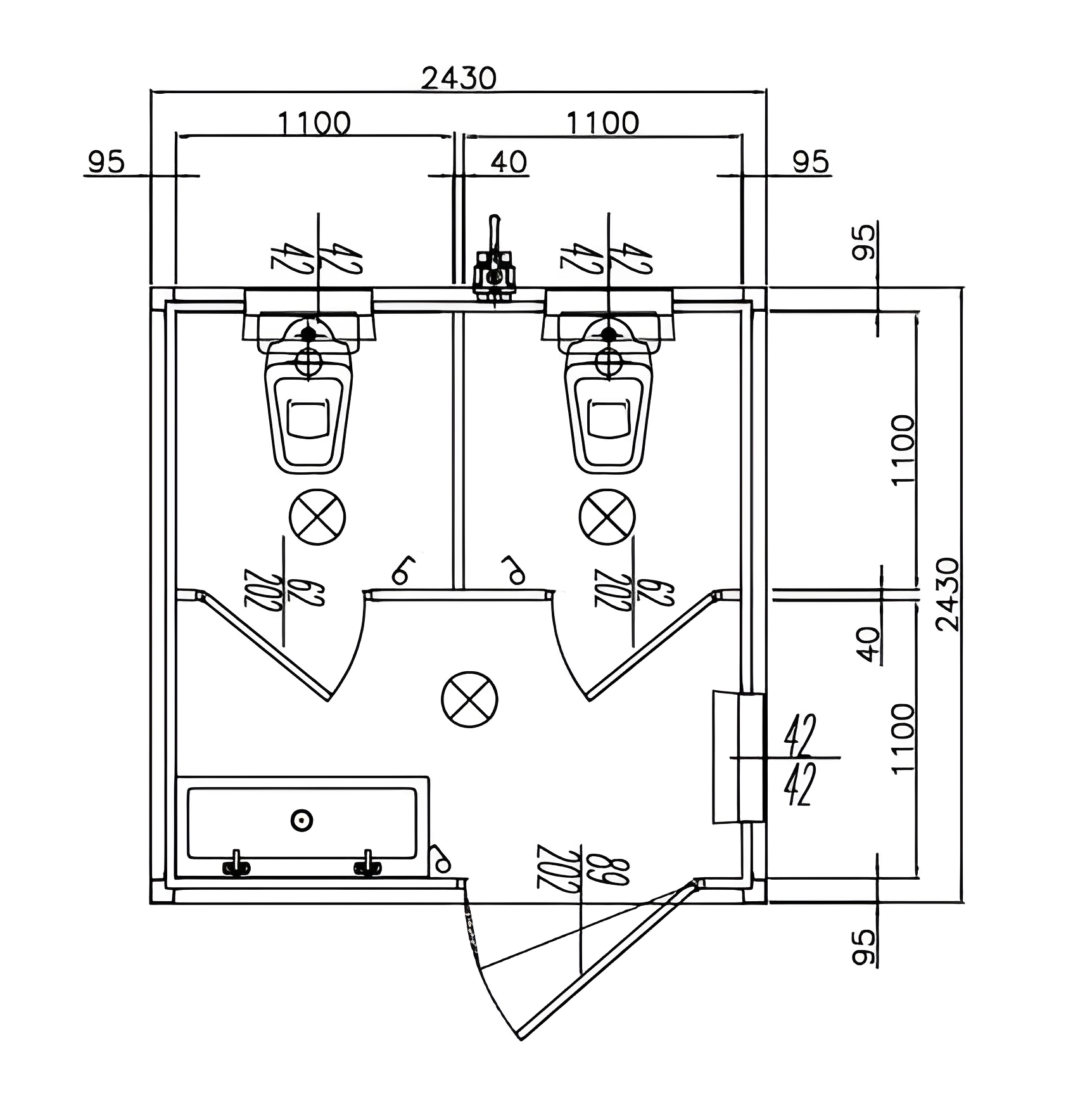 Cabine double toilettes avec structure en acier galvanisé