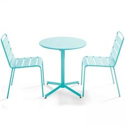 Oviala Business Ensemble table de terrasse ronde et 2 chaises métal turquoise - Oviala - bleu acier 109171_0