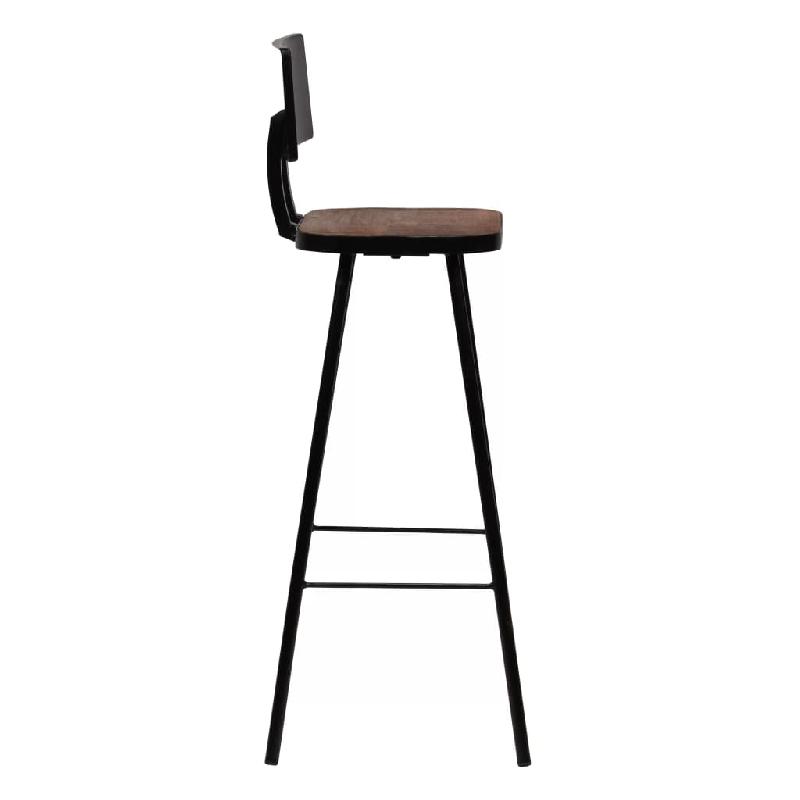 Lot de 4 tabourets de bar design - bois massif de récupération marron foncé - cadre en acier robuste_0