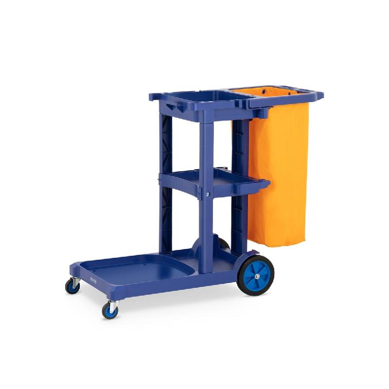 Ulsonix - Ulsonix Chariot De Nettoyage Ménage avec Sac À Linge Ordures Déchets UNICLEAN 12 (Plastique, 3 Tablettes, roulettes 360° À - bleu plast_0