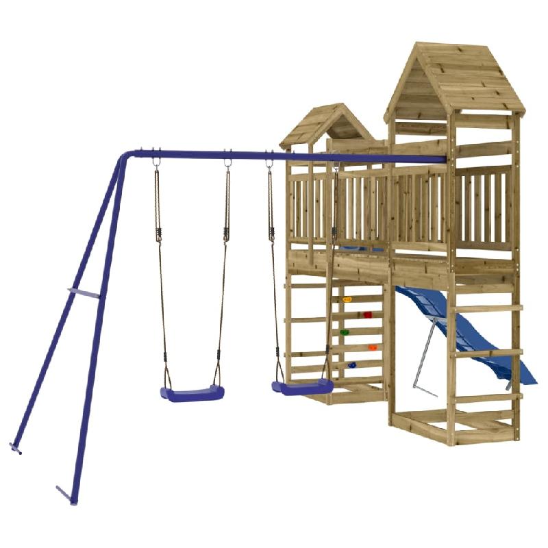 AIRE DE JEUX D\'EXTÉRIEUR BALANÇOIRES TOBOGGAN PORTIQUES ROBUSTE JEUX JARDIN 492 X 360 X 264 CM BOIS DE PIN IMPRÉGNÉ 02_0004704_0