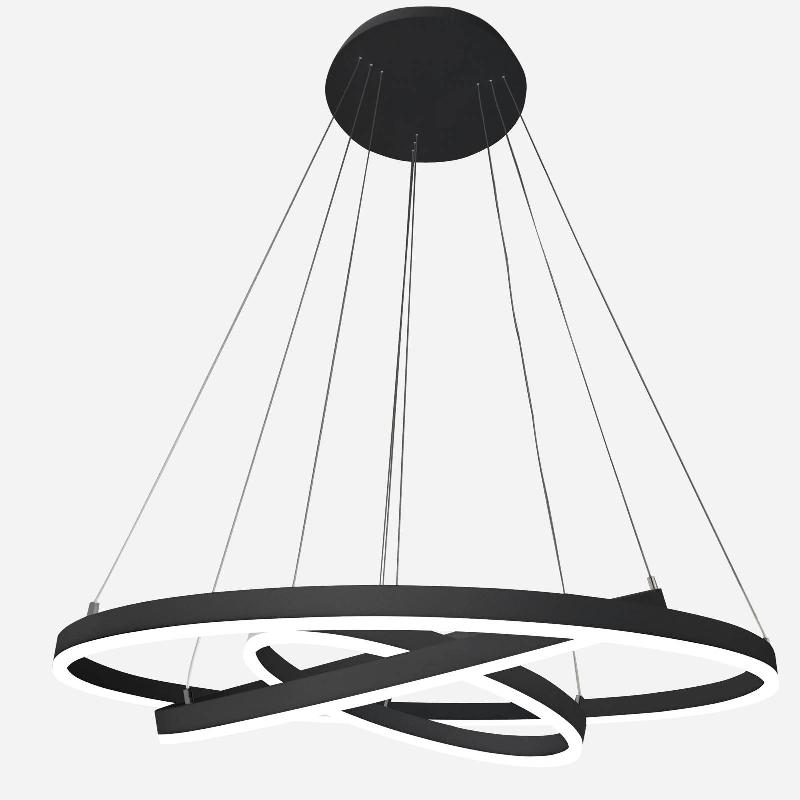 ARCCHIO SUSPENSION LED ALBIONA, NOIR, 3 ANNEAUX, Ø 80 CM