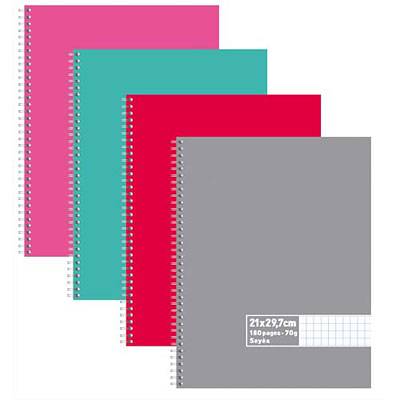 CAHIER ECO - SPIRALES - COUVERTURES CARTE - 180 PAGES - 21X29,7 CM - GRANDS CARREAUX - ASSORTIS - LOT DE 5