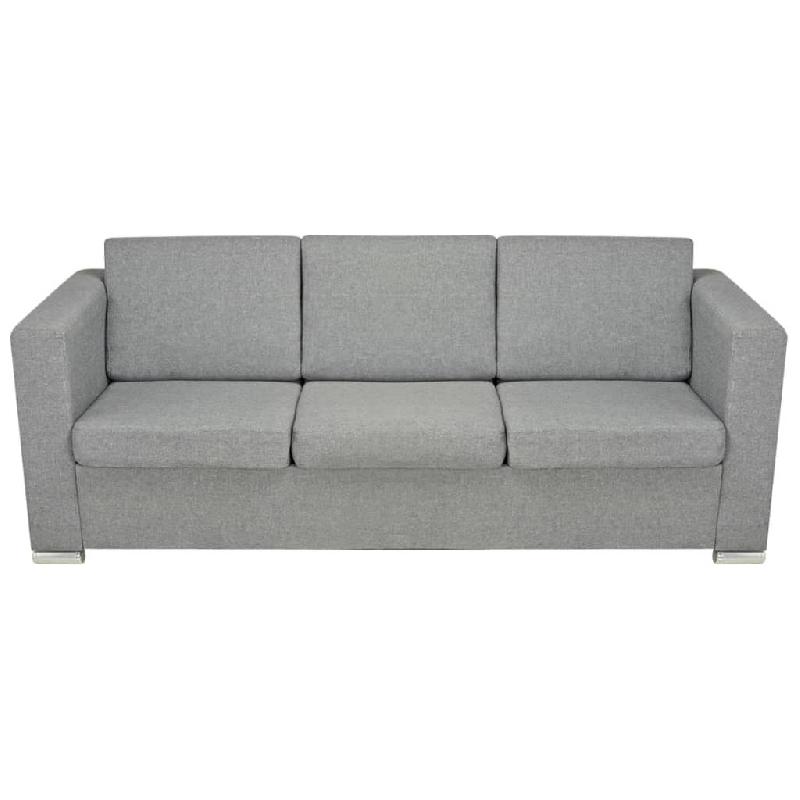 Canapé-lit 3 places en tissu gris clair - Convertible pliable avec coussins amovibles et pieds chromés 02_0020176_0