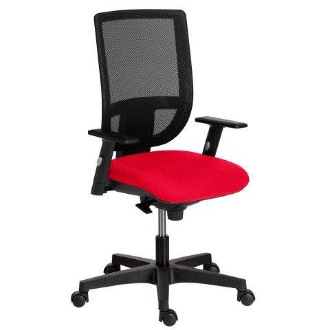 CHAISE DE BUREAU NAO TISSU ET MAILLE ROUGE - DOSSIER HAUT ACCOUDOIRS - MÉCANISME SYNCHRONE - PIEDS NOIR
