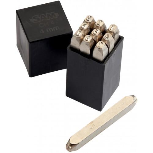 CHIFFRES À FRAPPER EN ACIER AU CARBONE NICKELÉ - 9 PIÈCES AVEC REPÈRES - HAUTEUR CARACTÈRES 3 MM SAM OUTILLAGE