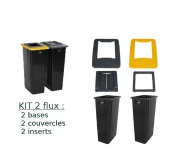 Conteneur PB 2x80L Biflux Noir - TRI-EN-KIT 2003 - Polypropylène - Couvercles Jaune et Gris_0