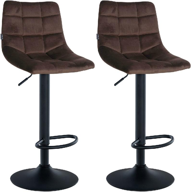 Décoshop26 - Lot de 2 tabourets de bar en velours marron base métal noir réglable en hauteur et repose-pieds TDB10624 - marron métal 3002468532694_0
