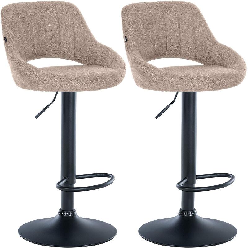 Décoshop26 - Lot de 2 tabourets de bar réglables en tissu taupe dossier ajouré et pied métal noir 10_0005581 - noir métal 3000265101266_0