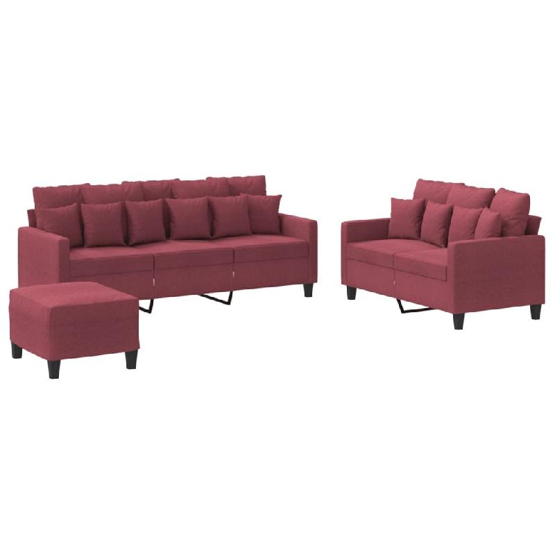 Ensemble de canapés 3 pcs avec coussins Rouge bordeaux Tissu Modèle AbriSapinière 63 - 8721012066458_0