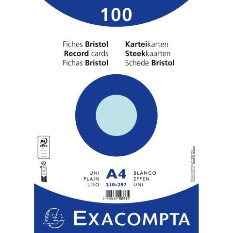 LOT DE 10 - PAQUET 100 FICHES SOUS FILM - BRISTOL UNI NON PERFORÉ 210X297MM - BLEU CIEL