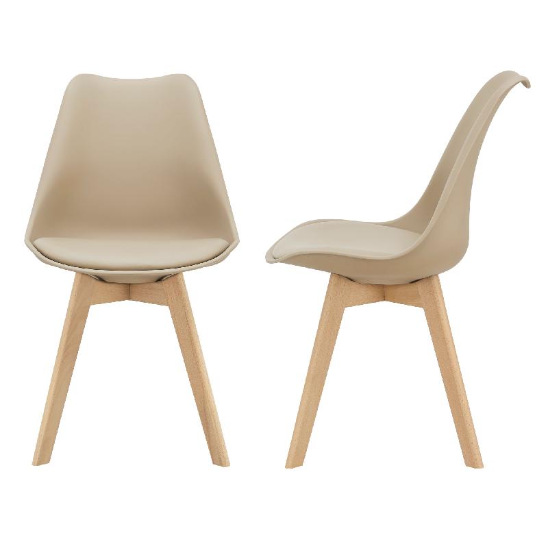 Lot de 2 chaises de salle à manger scandinave - Design moderne - Siège rembourré en polyuréthane - Pieds en hêtre - 81 cm - Beige - Réf : 03_0002767_0