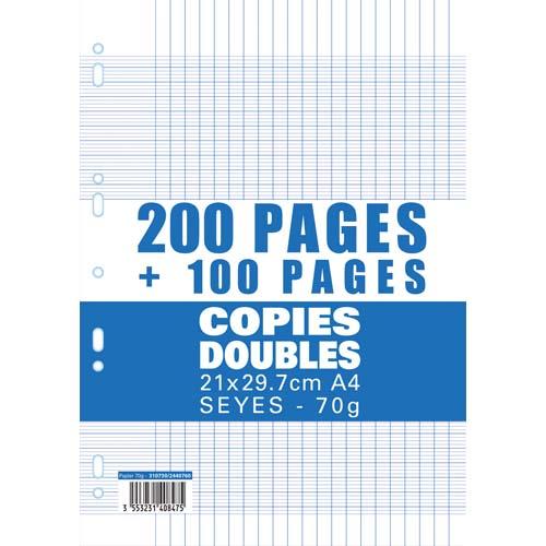 Lot de 200 copies simples + 100 gratuites grand format A4 grands carreaux  Séyès 70g perforées