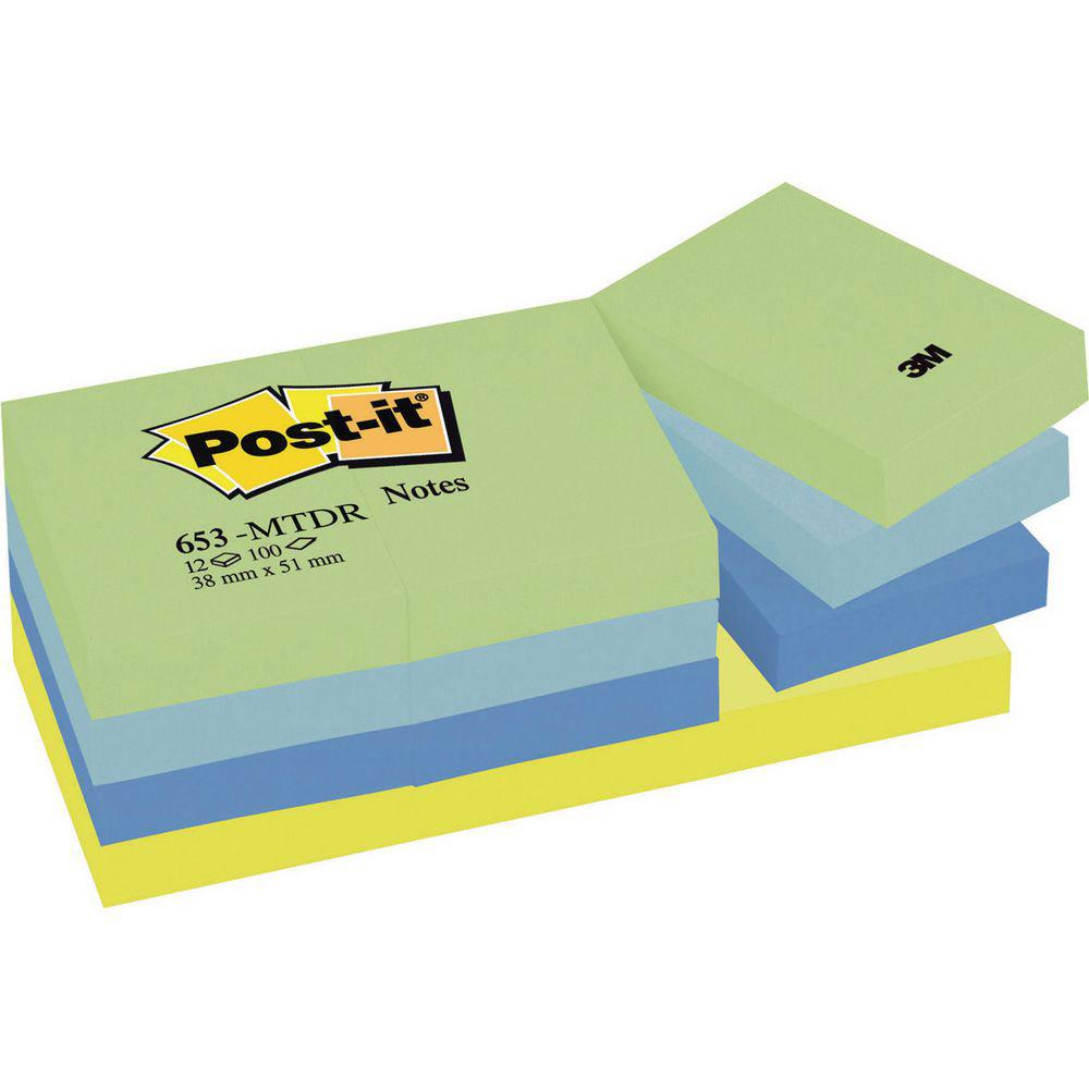 NOTES POST-IT COLORIS ASSORTIS RÊVEUSES - 38 X 51 MM DE 100 FEUILLES - LOT DE 12