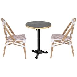 Oviala Business Ensemble table de terrasse inclinable marbre noir et 2 chaises rouge - noir métal 112218_0