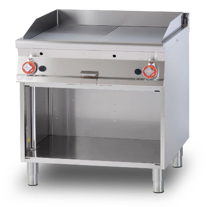 Redcook Fry-top gaz 1/2 rainuré 1/2 lisse chromé SUPERCHROME (Moca Approved), 2 zones de cuisson, inox, 80x90x90 cm, modèle FTLR-98GS - 2120_0